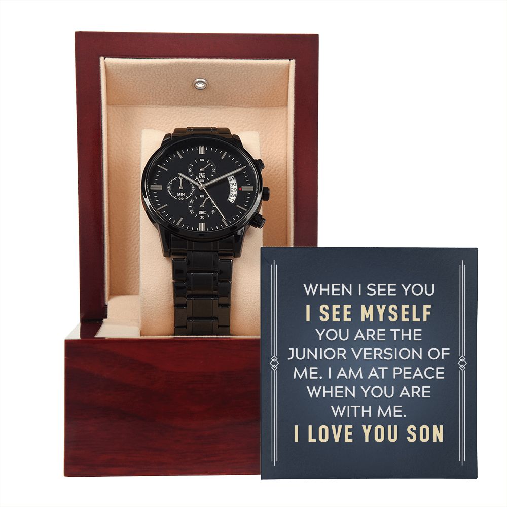 To My Son When I See You Black Chronograph Watch With Message Card in Mahogany Box-Express Your Love Gifts