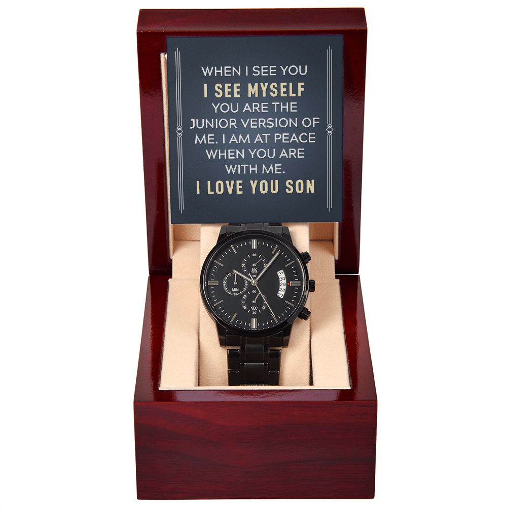 To My Son When I See You Black Chronograph Watch With Message Card in Mahogany Box-Express Your Love Gifts