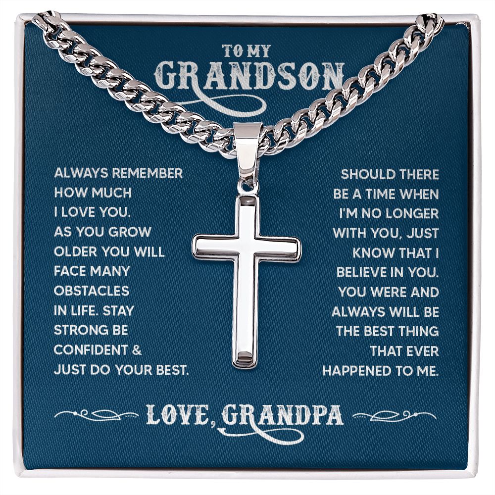 To My Grandson Always Remember How Much I Love You Artisan Cross Cuban Chain Link-Express Your Love Gifts