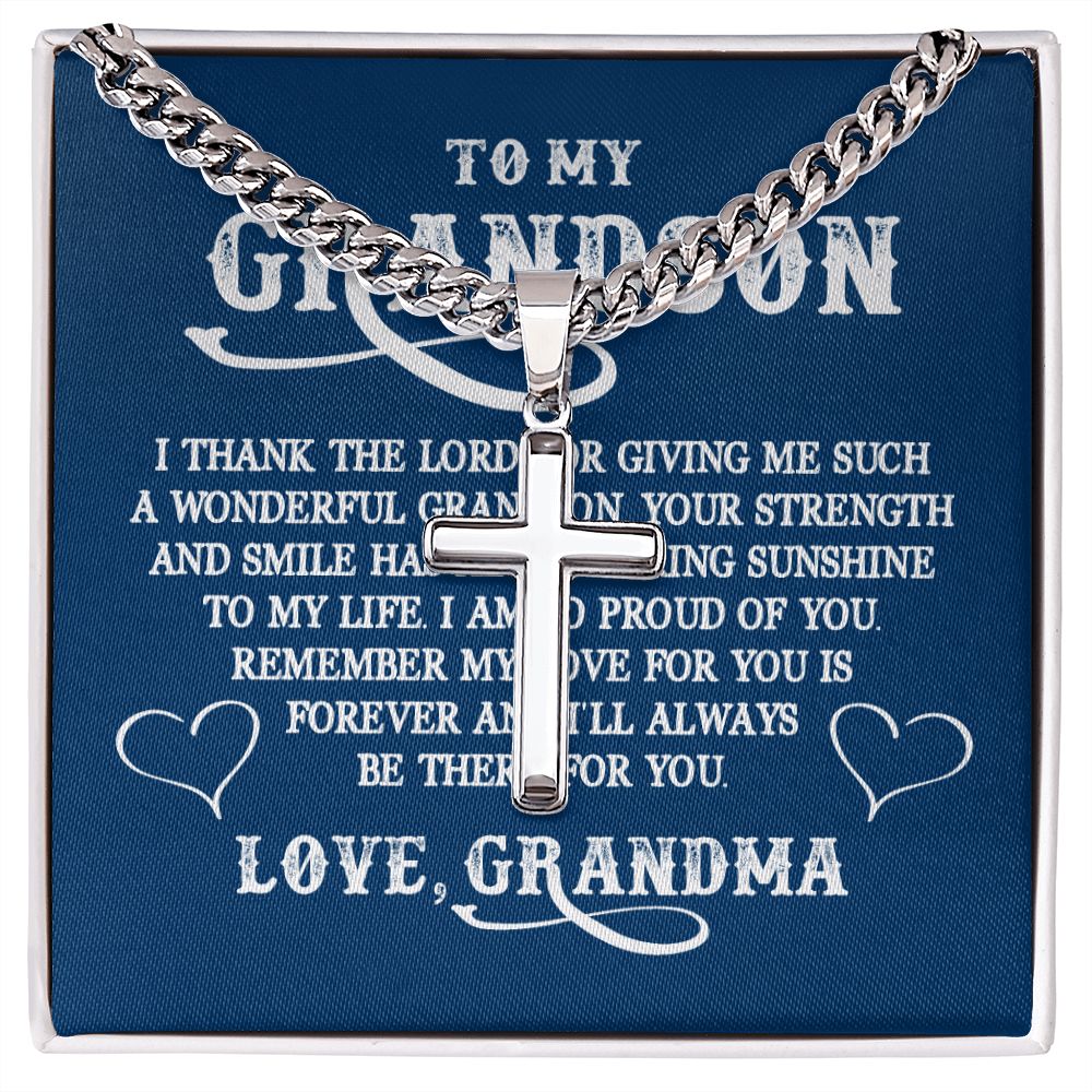 To My GrandSon I Thank The Lord For Giving Me You Artisan Cross Cuban Chain Link-Express Your Love Gifts