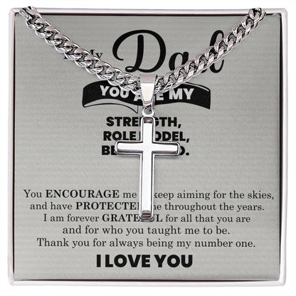 Strength, Role Model, Bestfriend Dad Artisan Cross Cuban Chain Link-Express Your Love Gifts