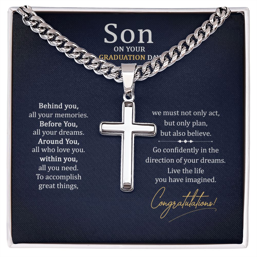 To My Son On Your Graduation Day Artisan Cross Cuban Chain Link-Express Your Love Gifts