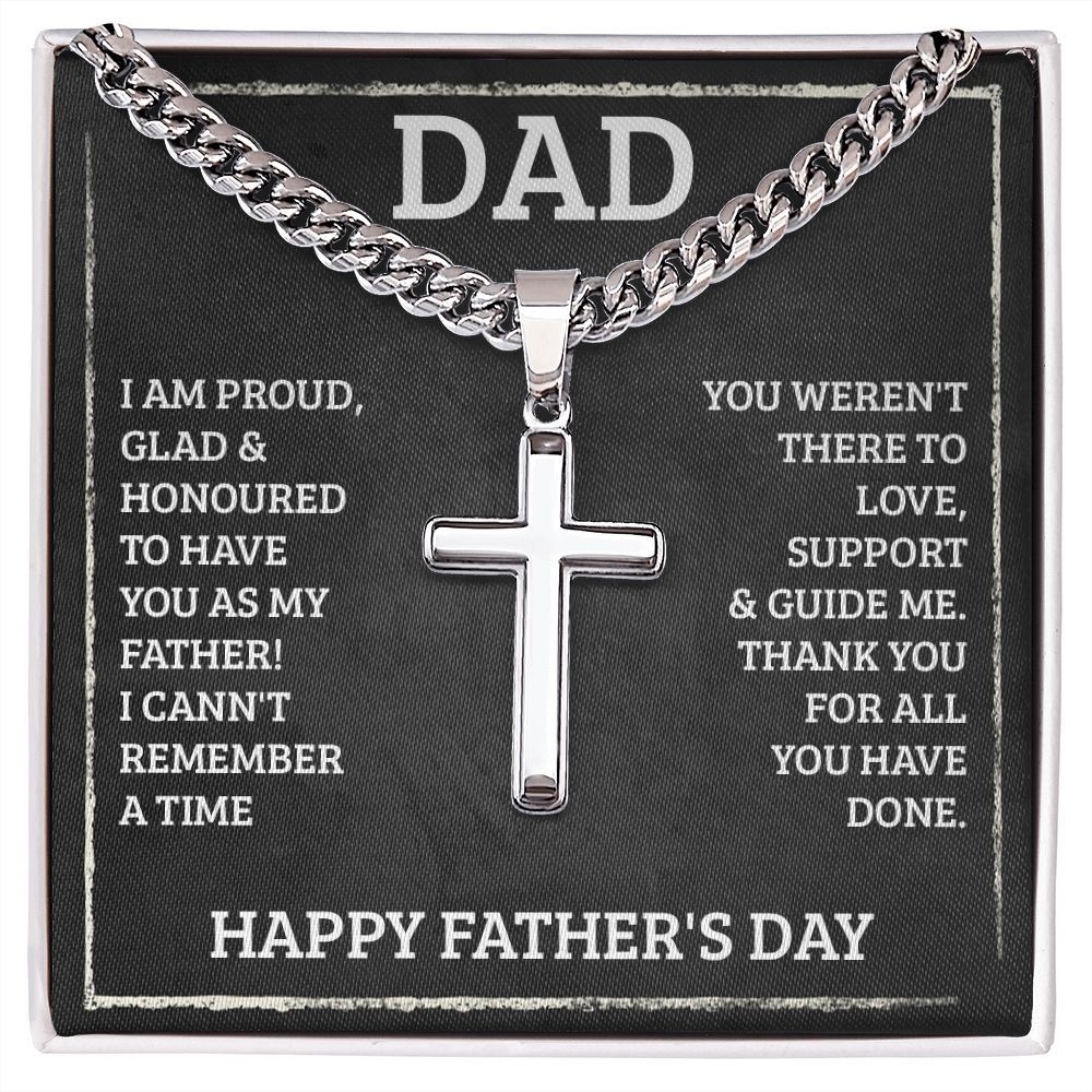To My Dad I'm Proud Artisan Cross Cuban Chain Link-Express Your Love Gifts