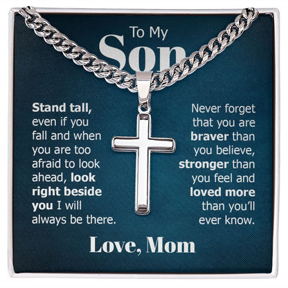 To My Son Stand Tall Even if You Fall Artisan Cross Cuban Chain Link-Express Your Love Gifts