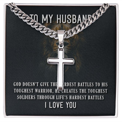 To My Husband God Doesn't Give Artisan Cross Cuban Chain Link-Express Your Love Gifts