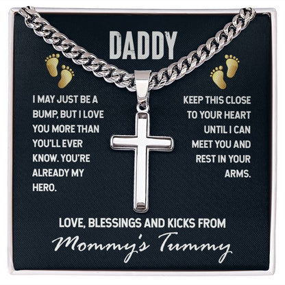 To My Dad I May Just be a Bump Artisan Cross Cuban Chain Link-Express Your Love Gifts