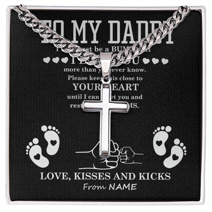 Dad in Your Arms Artisan Cross Cuban Chain Link-Express Your Love Gifts