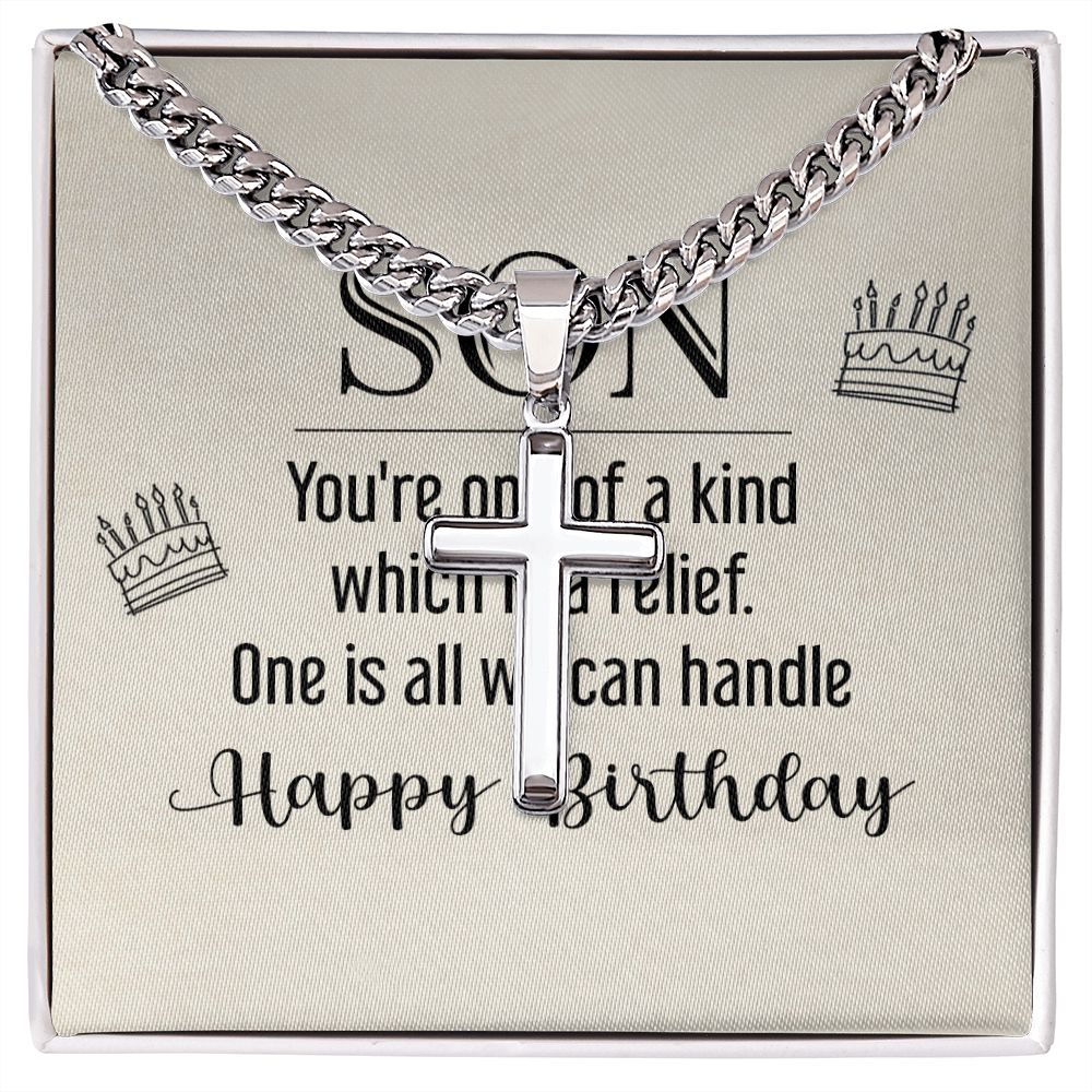 To My Son You're One of a Kind Artisan Cross Cuban Chain Link-Express Your Love Gifts