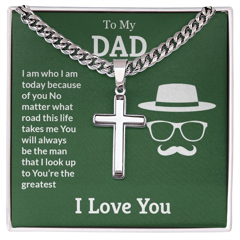 To My Dad You're the Greatest Artisan Cross Cuban Chain Link-Express Your Love Gifts