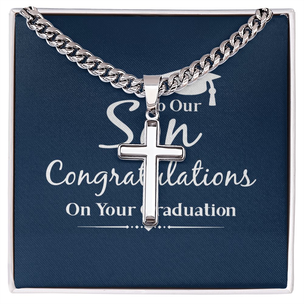To Our Son Congratulations on Your Graduation Artisan Cross Cuban Chain Link-Express Your Love Gifts