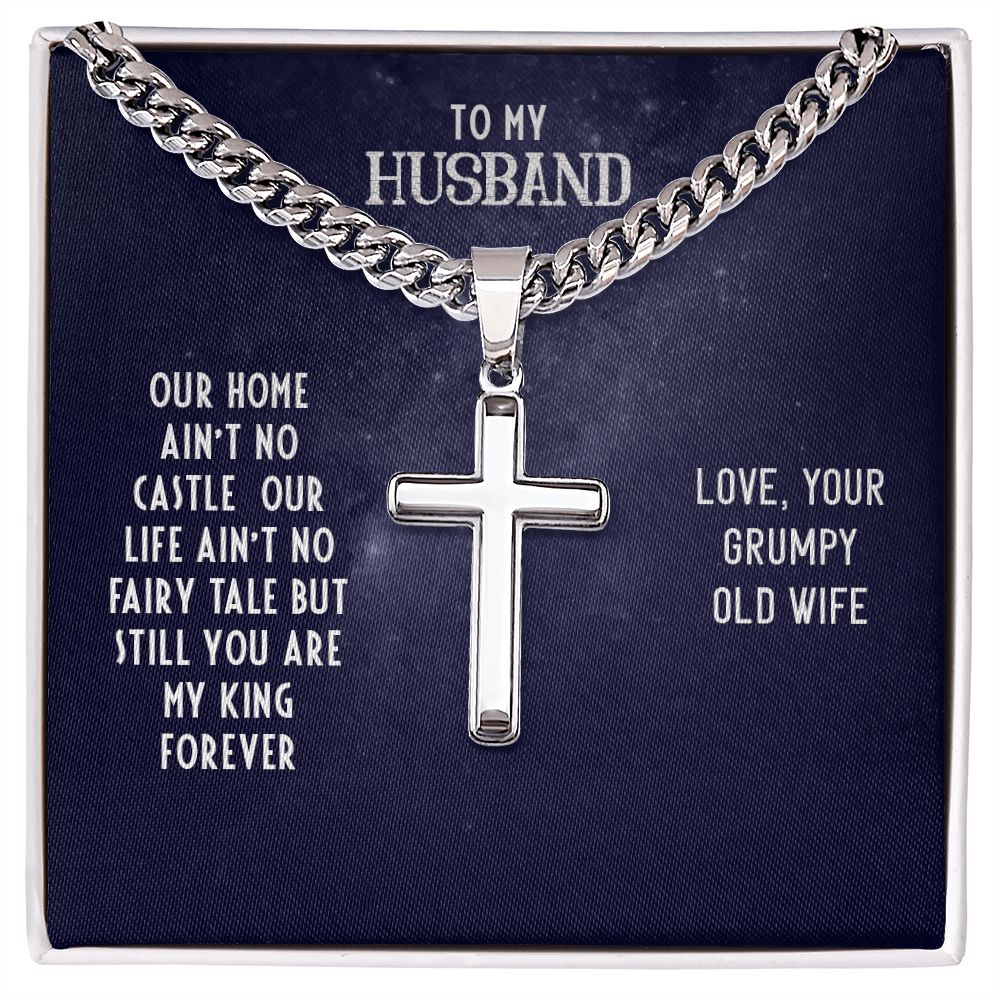 To My Husband Our Home Artisan Cross Cuban Chain Link-Express Your Love Gifts