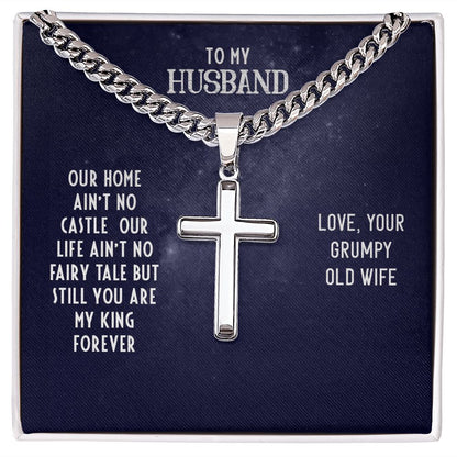 To My Husband Our Home Artisan Cross Cuban Chain Link-Express Your Love Gifts