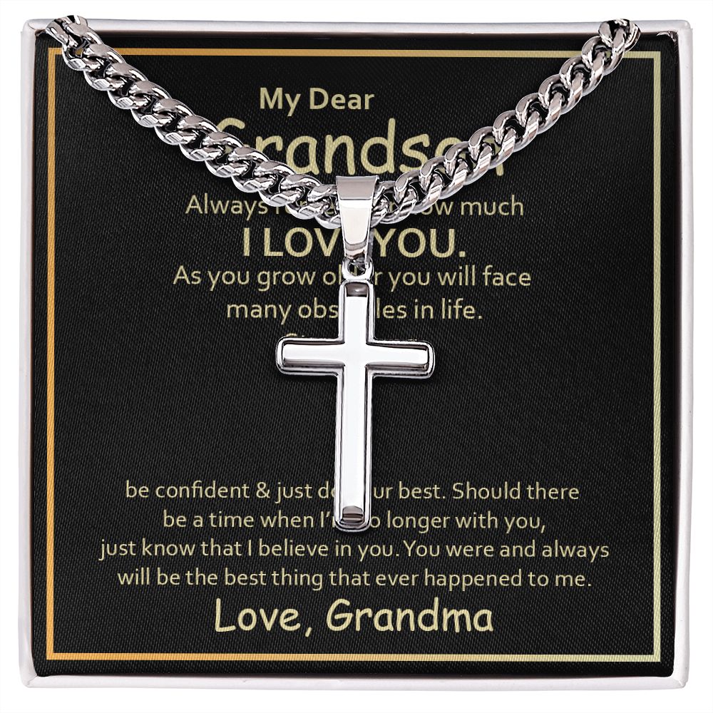 To My Grandson Always Remember How Much I Love You Artisan Cross Cuban Chain Link-Express Your Love Gifts