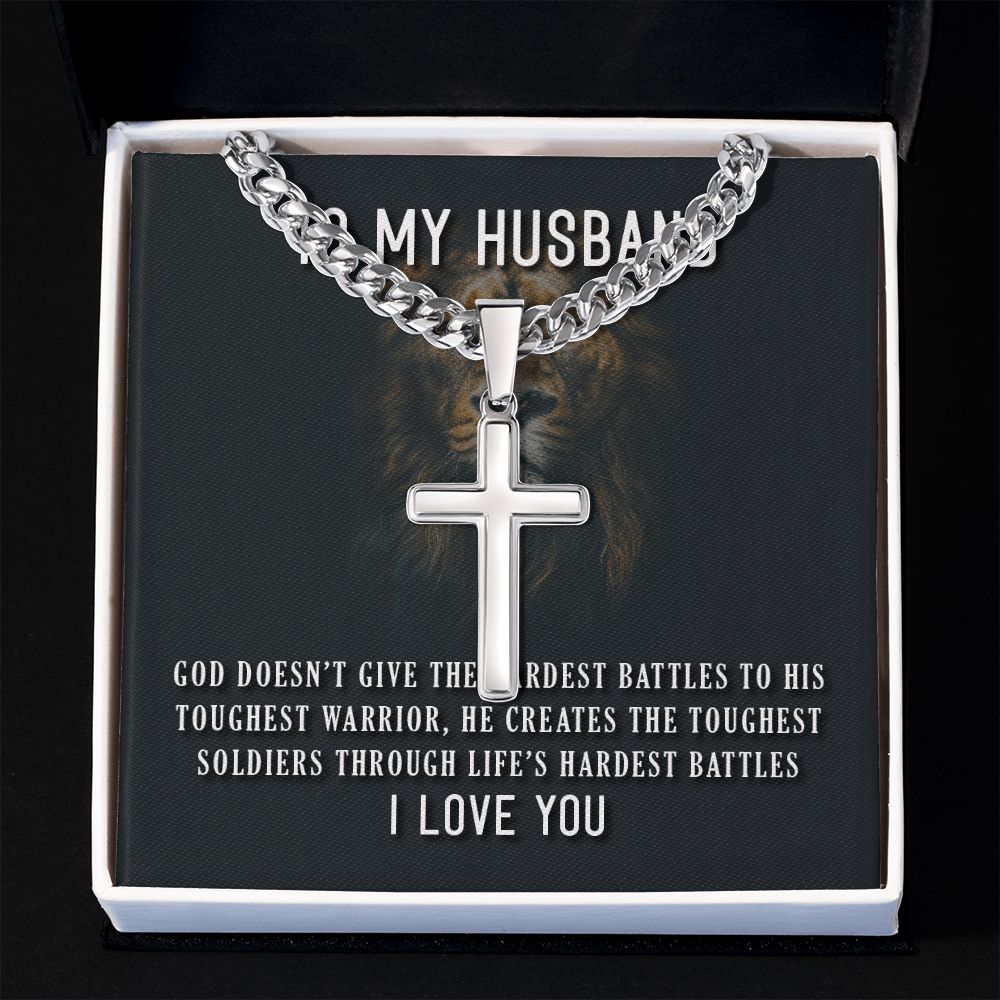 To My Husband God Doesn't Give Artisan Cross Cuban Chain Link-Express Your Love Gifts