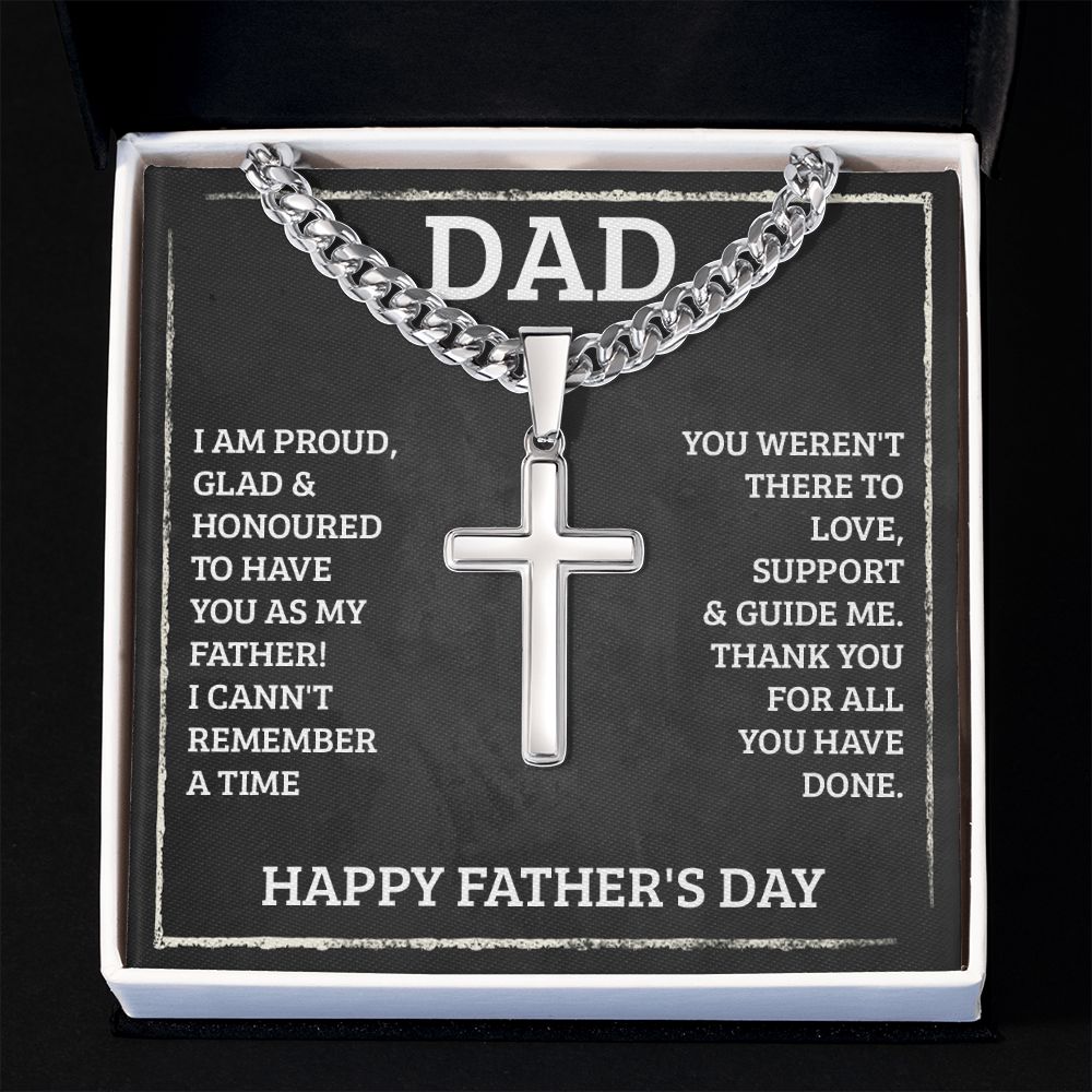 To My Dad I'm Proud Artisan Cross Cuban Chain Link-Express Your Love Gifts