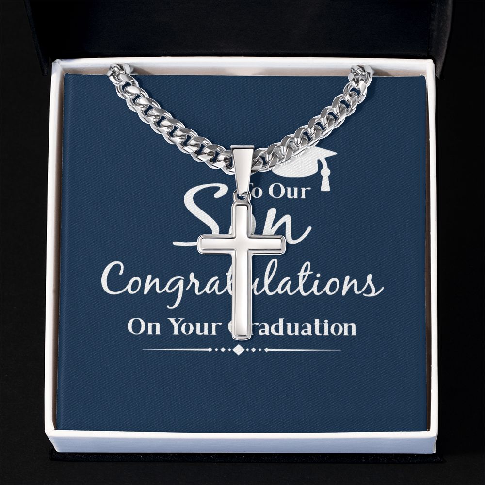 To Our Son Congratulations on Your Graduation Artisan Cross Cuban Chain Link-Express Your Love Gifts