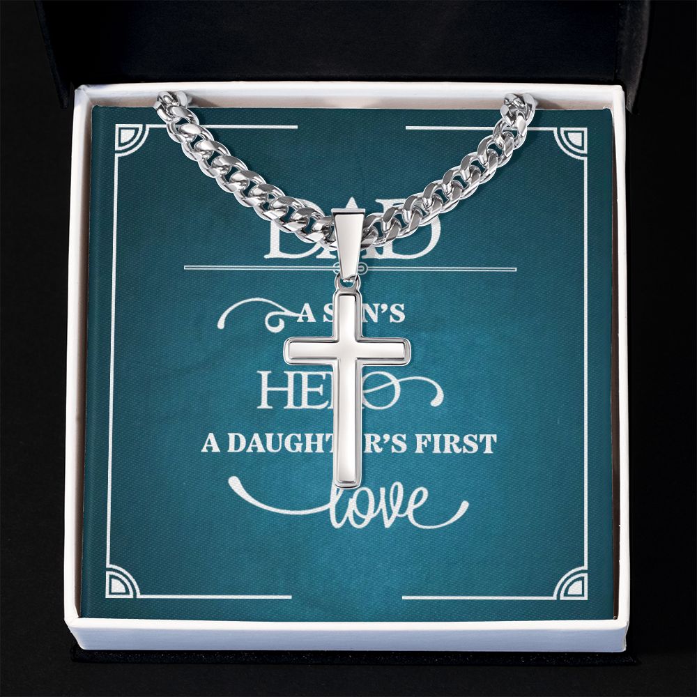 To My Dad a Sons First Hero Artisan Cross Cuban Chain Link-Express Your Love Gifts