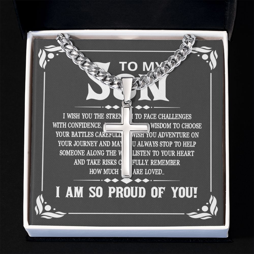 To My Son I Wish You the Strength to Face Challenges Artisan Cross Cuban Chain Link-Express Your Love Gifts