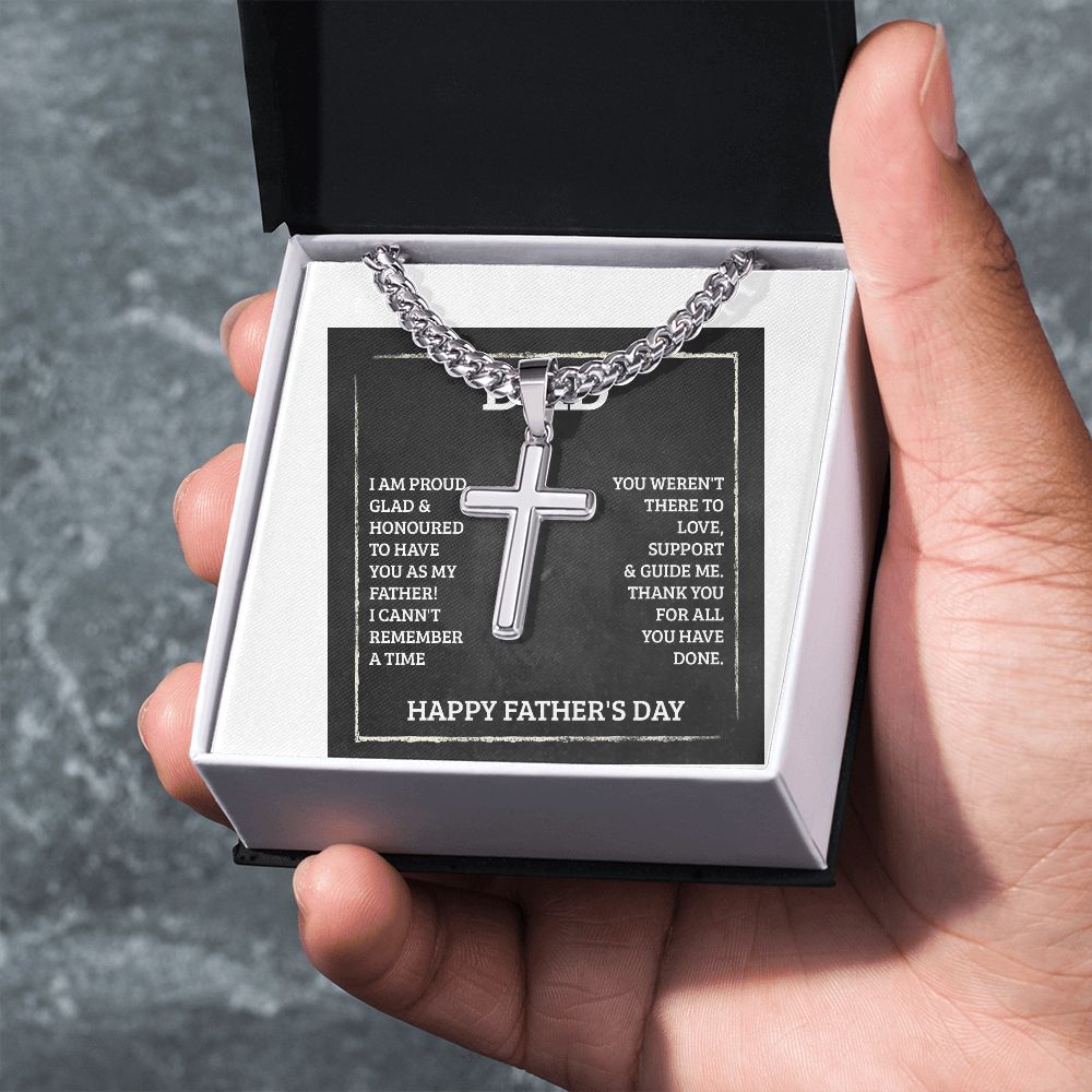 To My Dad I'm Proud Artisan Cross Cuban Chain Link-Express Your Love Gifts