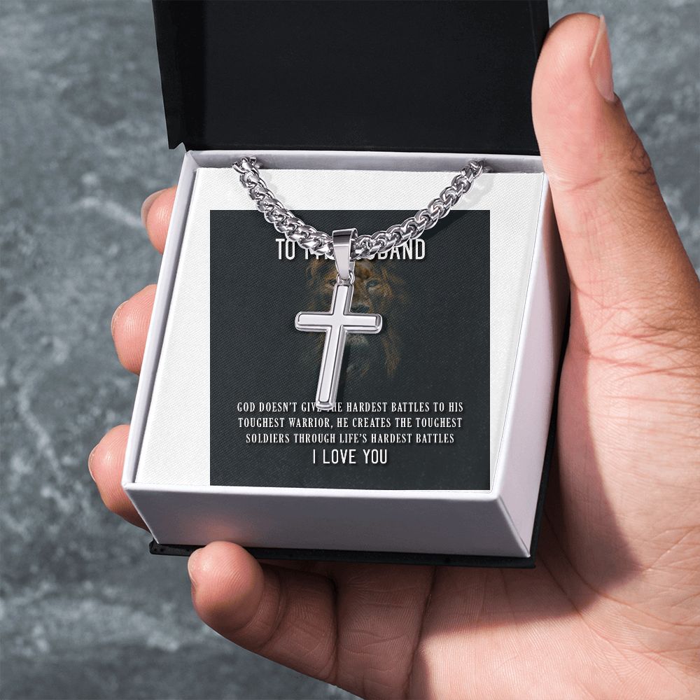 To My Husband God Doesn't Give Artisan Cross Cuban Chain Link-Express Your Love Gifts