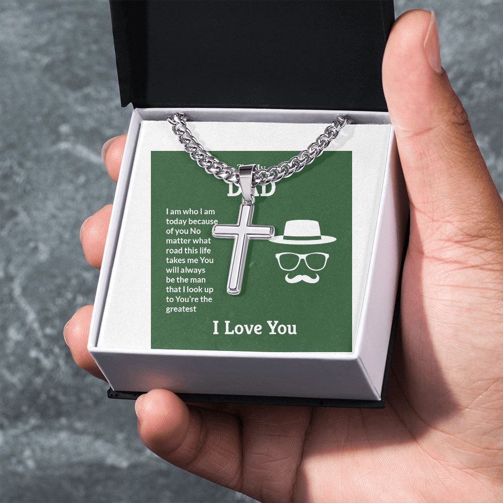 To My Dad You're the Greatest Artisan Cross Cuban Chain Link-Express Your Love Gifts
