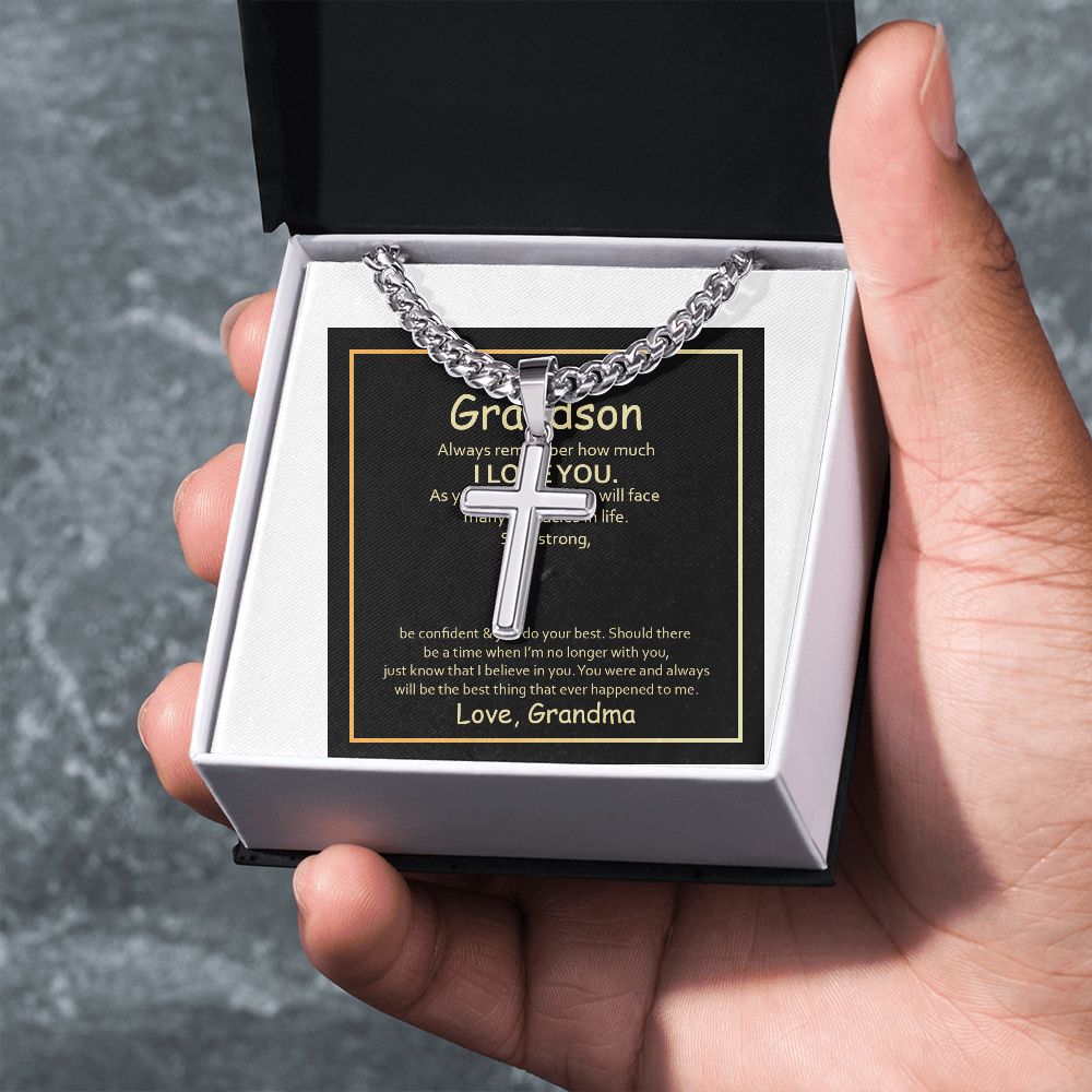 To My Grandson Always Remember How Much I Love You Artisan Cross Cuban Chain Link-Express Your Love Gifts