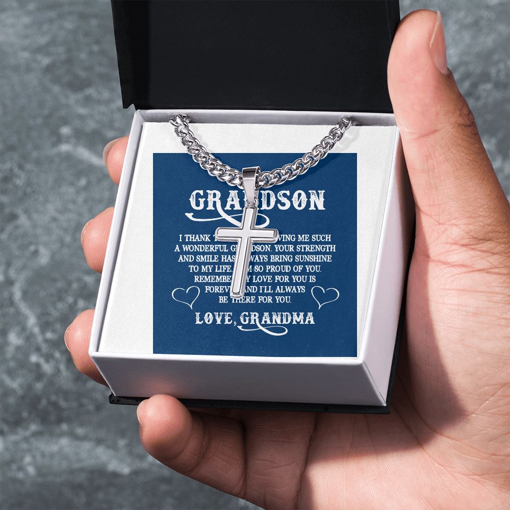 To My GrandSon I Thank The Lord For Giving Me You Artisan Cross Cuban Chain Link-Express Your Love Gifts