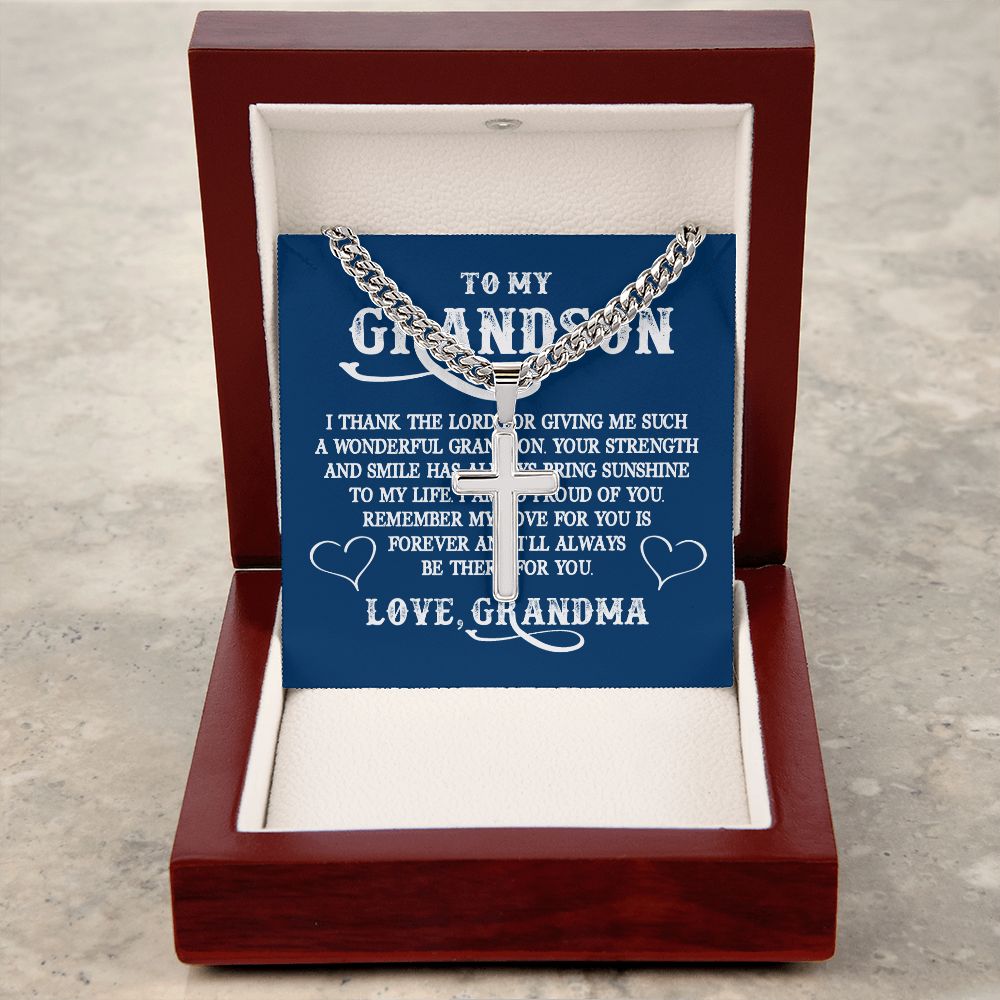 To My GrandSon I Thank The Lord For Giving Me You Artisan Cross Cuban Chain Link-Express Your Love Gifts