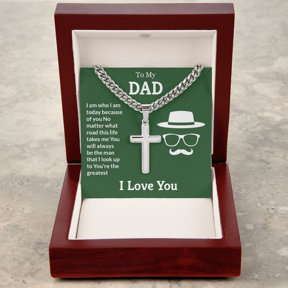 To My Dad You're the Greatest Artisan Cross Cuban Chain Link-Express Your Love Gifts