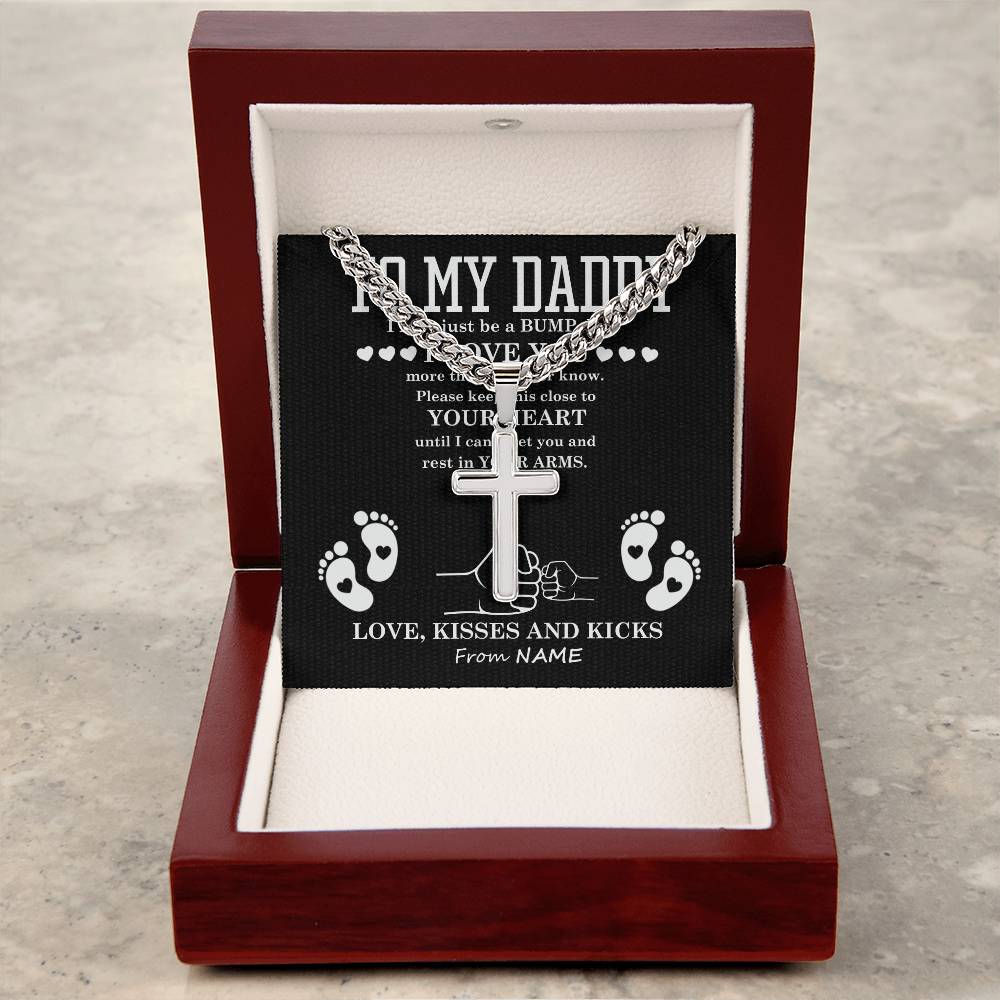 Dad in Your Arms Artisan Cross Cuban Chain Link-Express Your Love Gifts