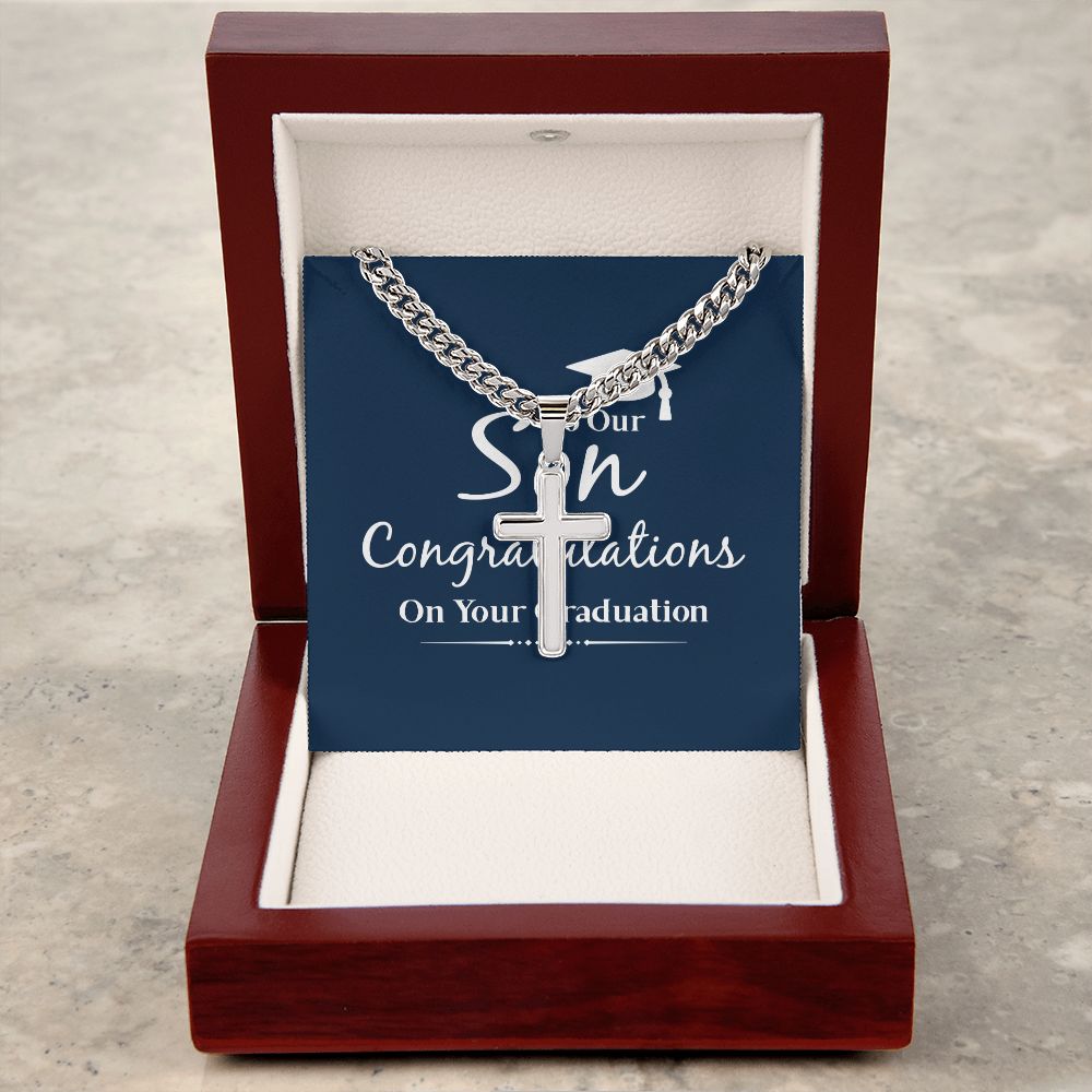 To Our Son Congratulations on Your Graduation Artisan Cross Cuban Chain Link-Express Your Love Gifts
