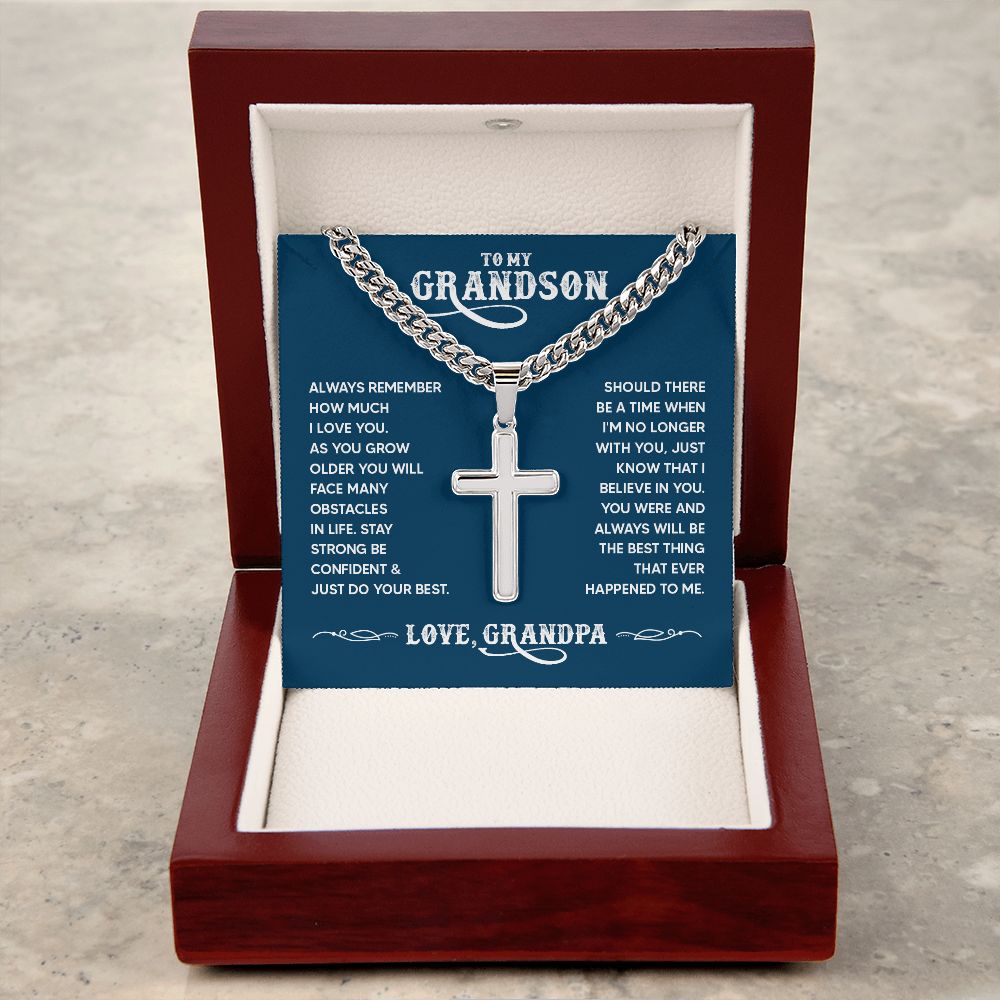 To My Grandson Always Remember How Much I Love You Artisan Cross Cuban Chain Link-Express Your Love Gifts