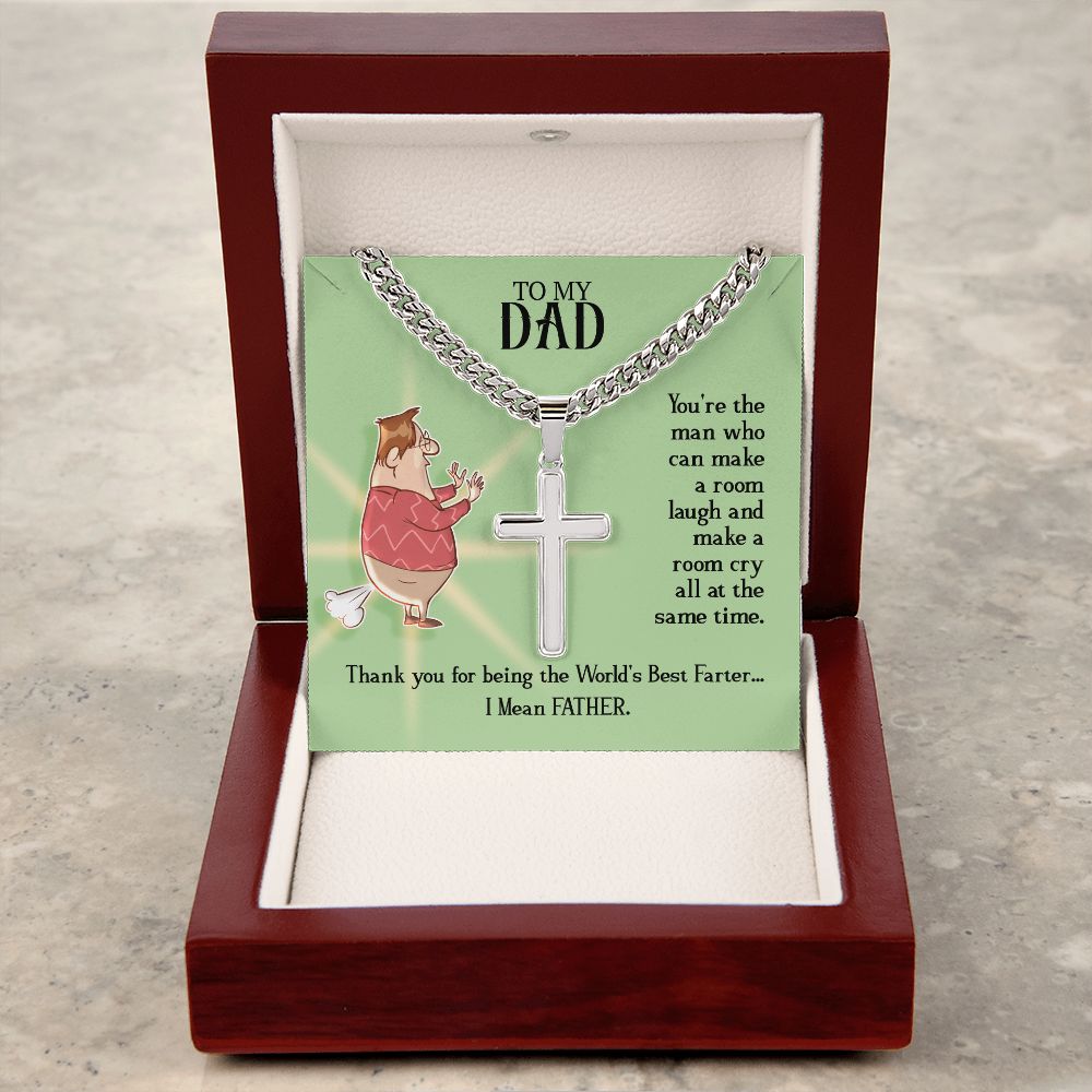 To My Dad You're The Man Artisan Cross Cuban Chain Link-Express Your Love Gifts