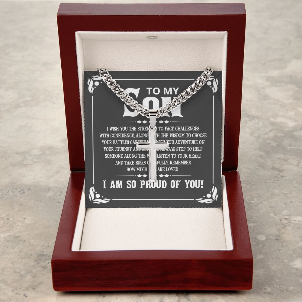 To My Son I Wish You the Strength to Face Challenges Artisan Cross Cuban Chain Link-Express Your Love Gifts