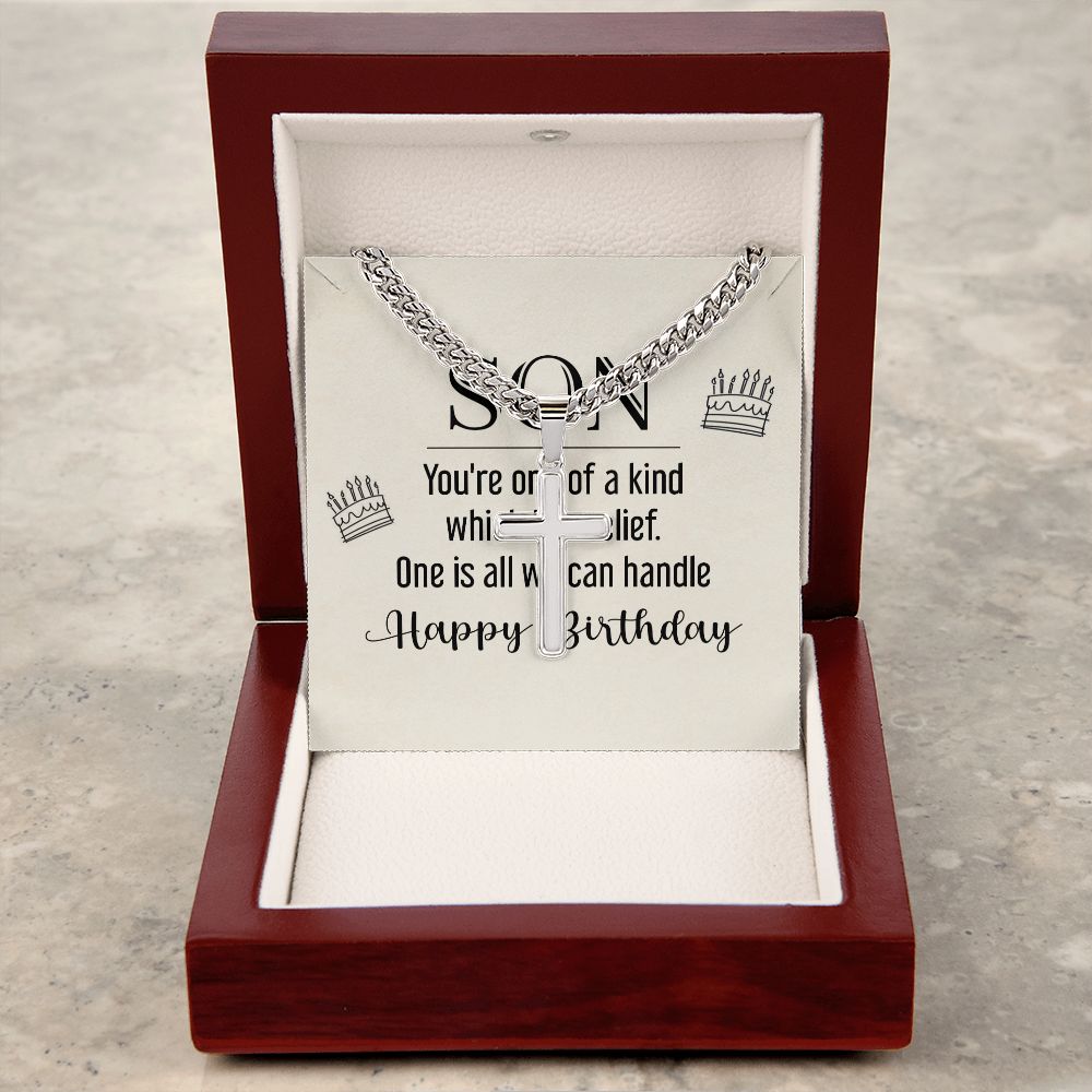 To My Son You're One of a Kind Artisan Cross Cuban Chain Link-Express Your Love Gifts