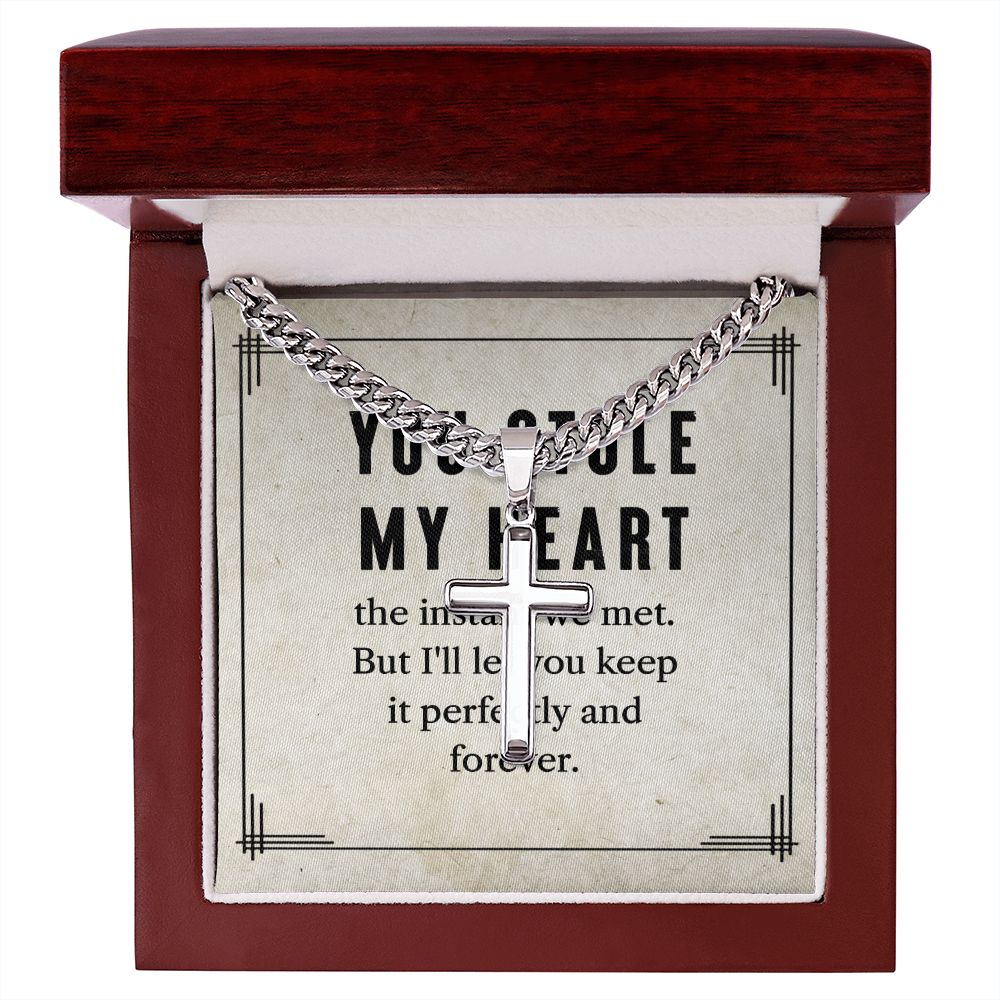 To My Man You Stole My Heart Artisan Cross Cuban Chain Link-Express Your Love Gifts