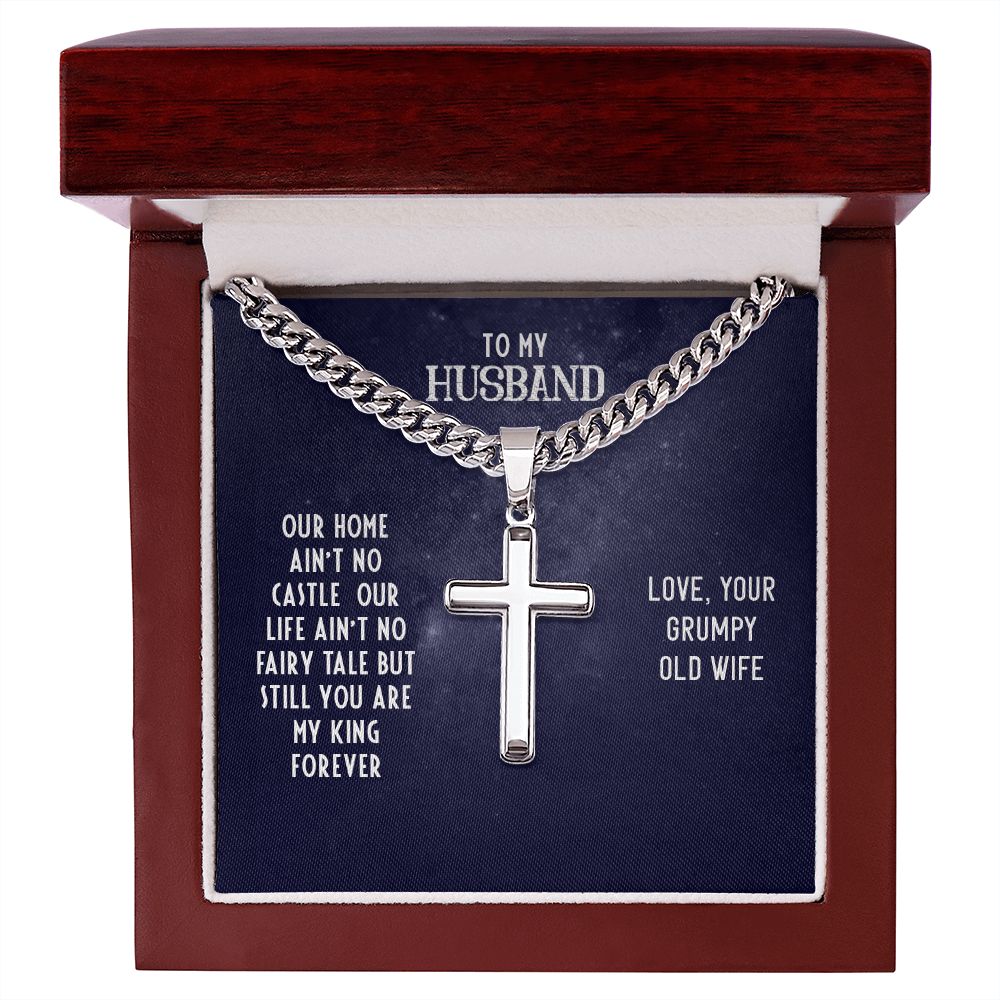 To My Husband Our Home Artisan Cross Cuban Chain Link-Express Your Love Gifts