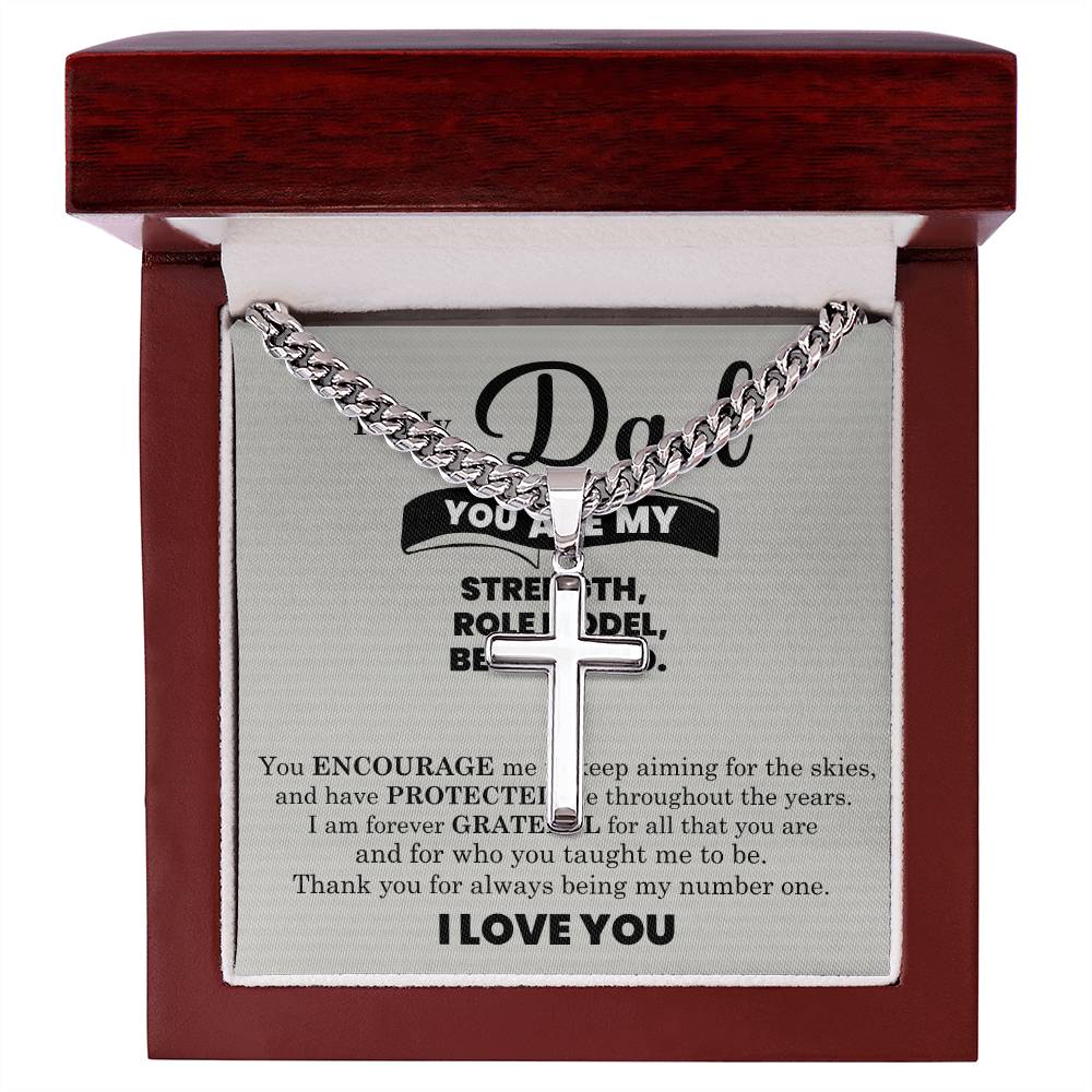 Strength, Role Model, Bestfriend Dad Artisan Cross Cuban Chain Link-Express Your Love Gifts