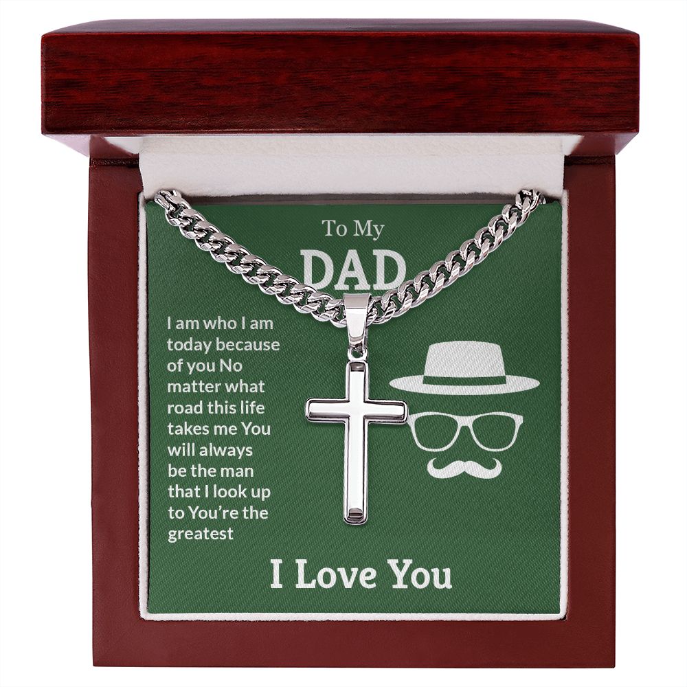 To My Dad You're the Greatest Artisan Cross Cuban Chain Link-Express Your Love Gifts