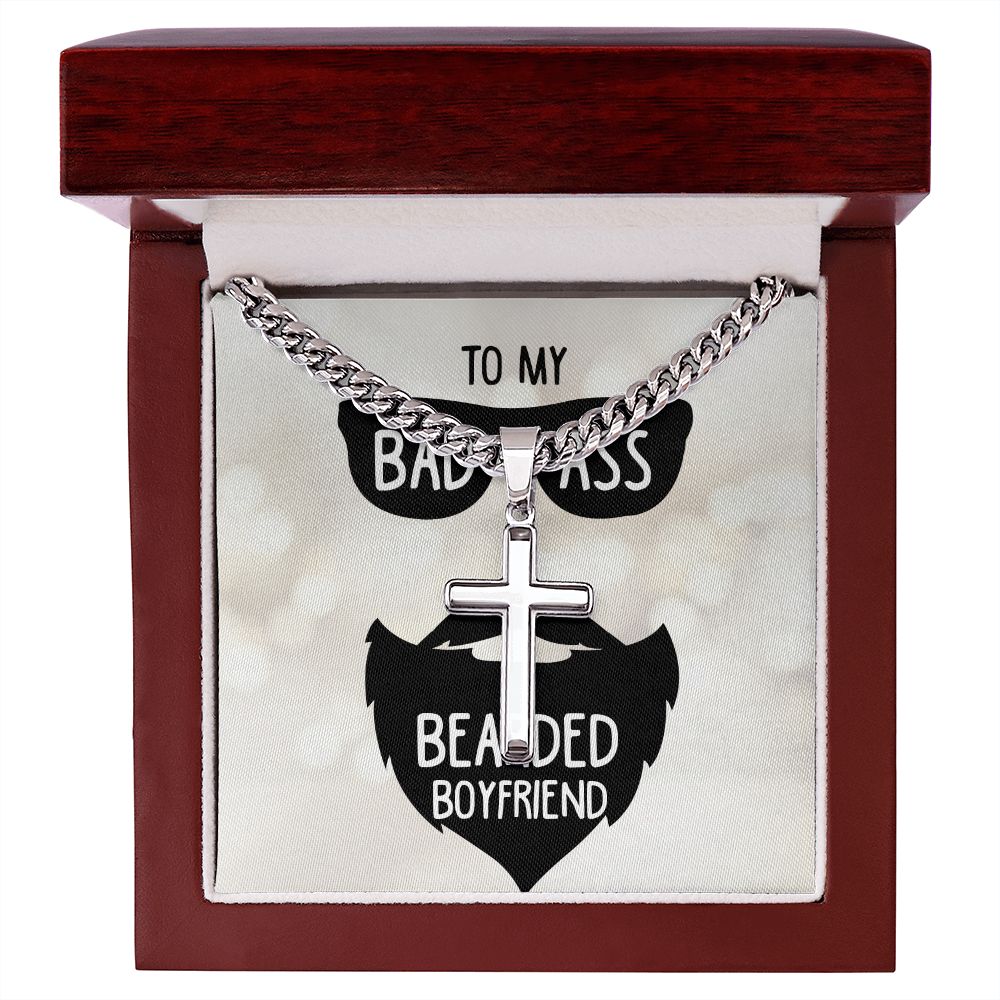 To My Boyfriend Badass Bearded Boyfriend Artisan Cross Cuban Chain Link-Express Your Love Gifts