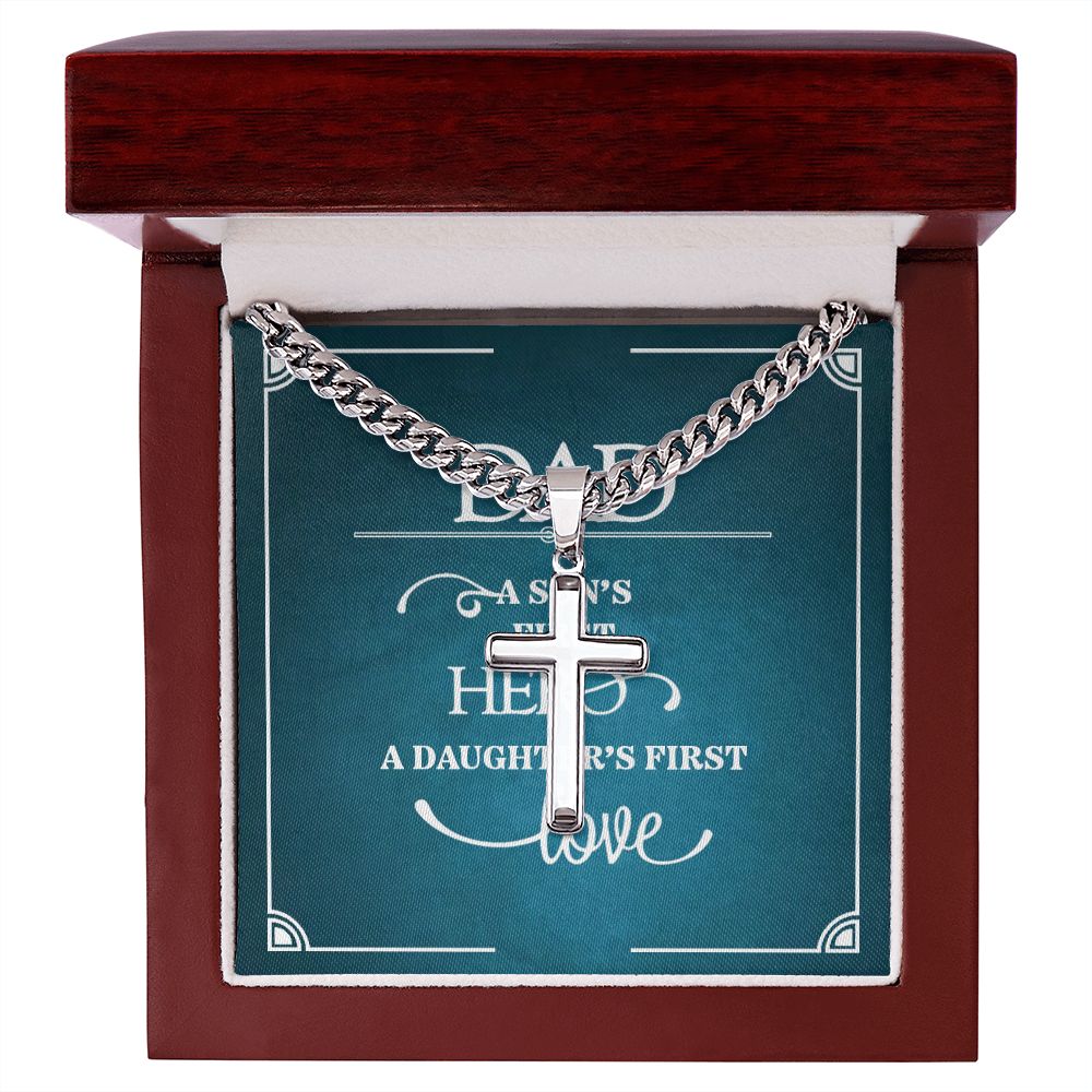 To My Dad a Sons First Hero Artisan Cross Cuban Chain Link-Express Your Love Gifts