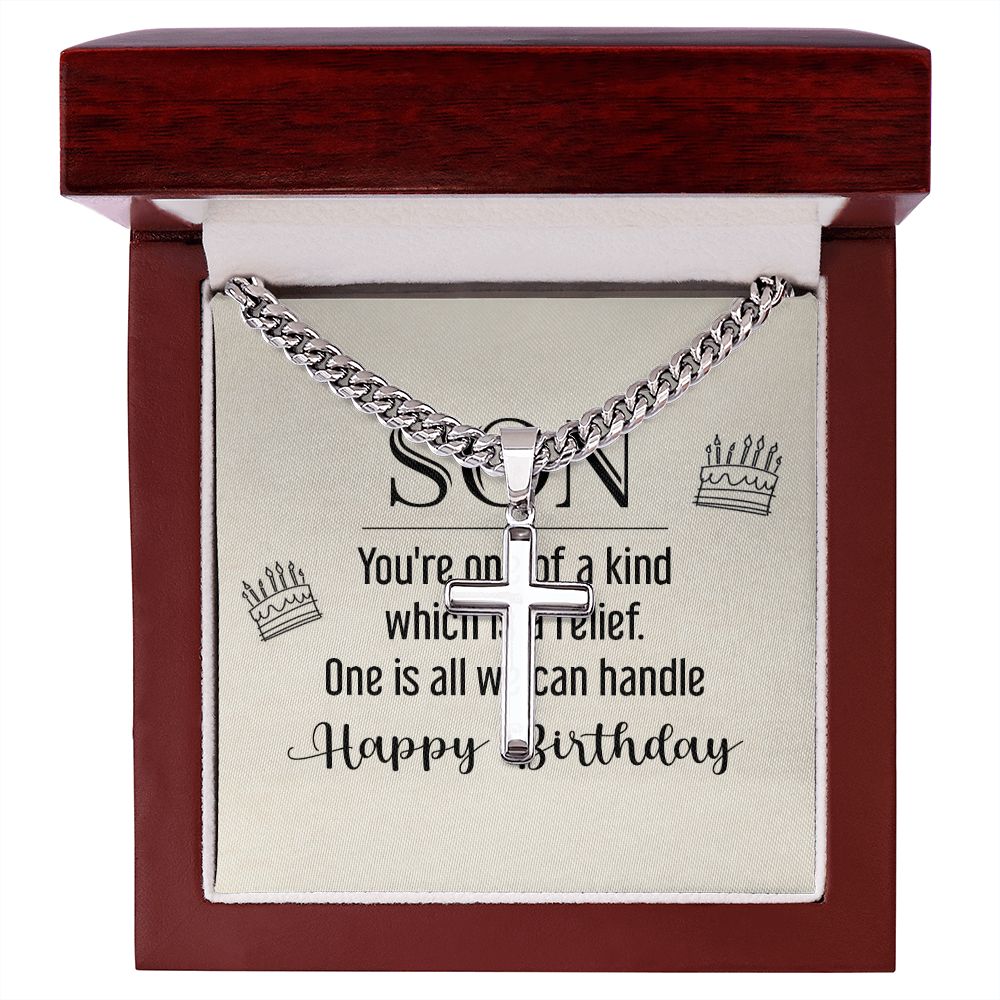 To My Son You're One of a Kind Artisan Cross Cuban Chain Link-Express Your Love Gifts