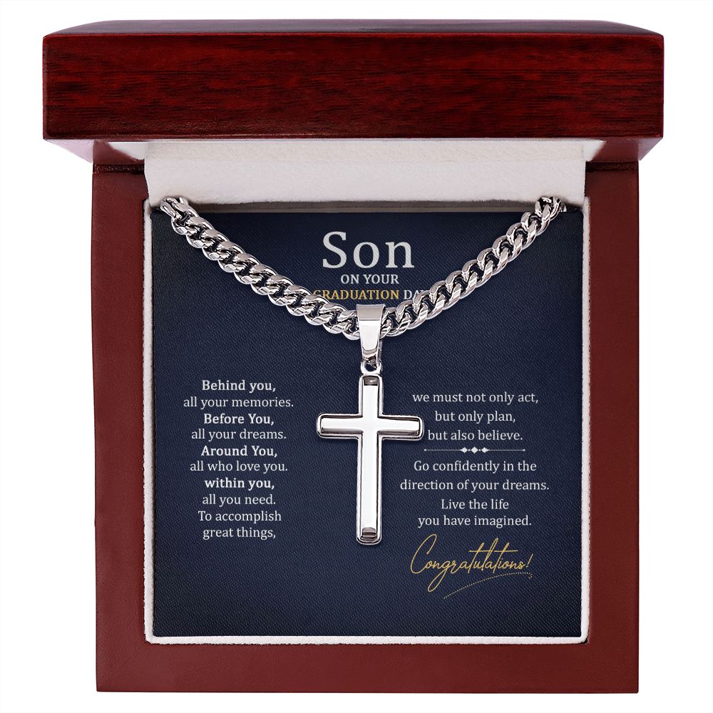 To My Son On Your Graduation Day Artisan Cross Cuban Chain Link-Express Your Love Gifts