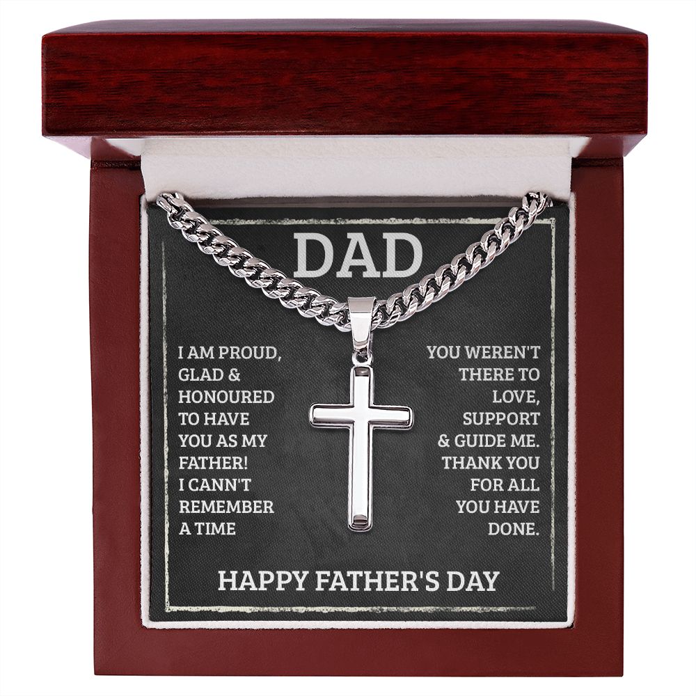 To My Dad I'm Proud Artisan Cross Cuban Chain Link-Express Your Love Gifts