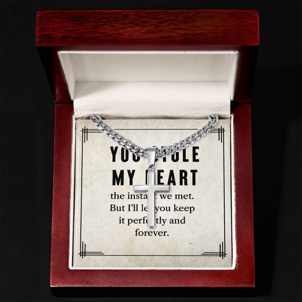 To My Man You Stole My Heart Artisan Cross Cuban Chain Link-Express Your Love Gifts