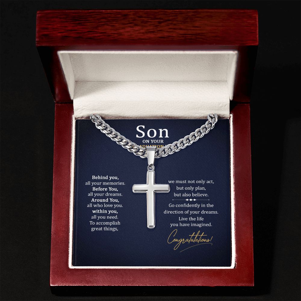 To My Son On Your Graduation Day Artisan Cross Cuban Chain Link-Express Your Love Gifts