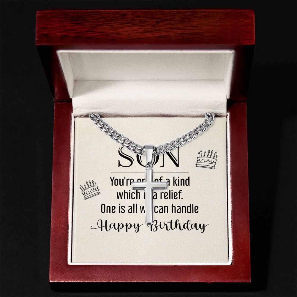 To My Son You're One of a Kind Artisan Cross Cuban Chain Link-Express Your Love Gifts