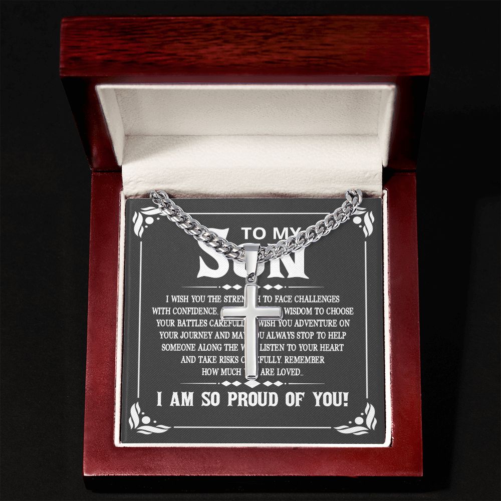 To My Son I Wish You the Strength to Face Challenges Artisan Cross Cuban Chain Link-Express Your Love Gifts