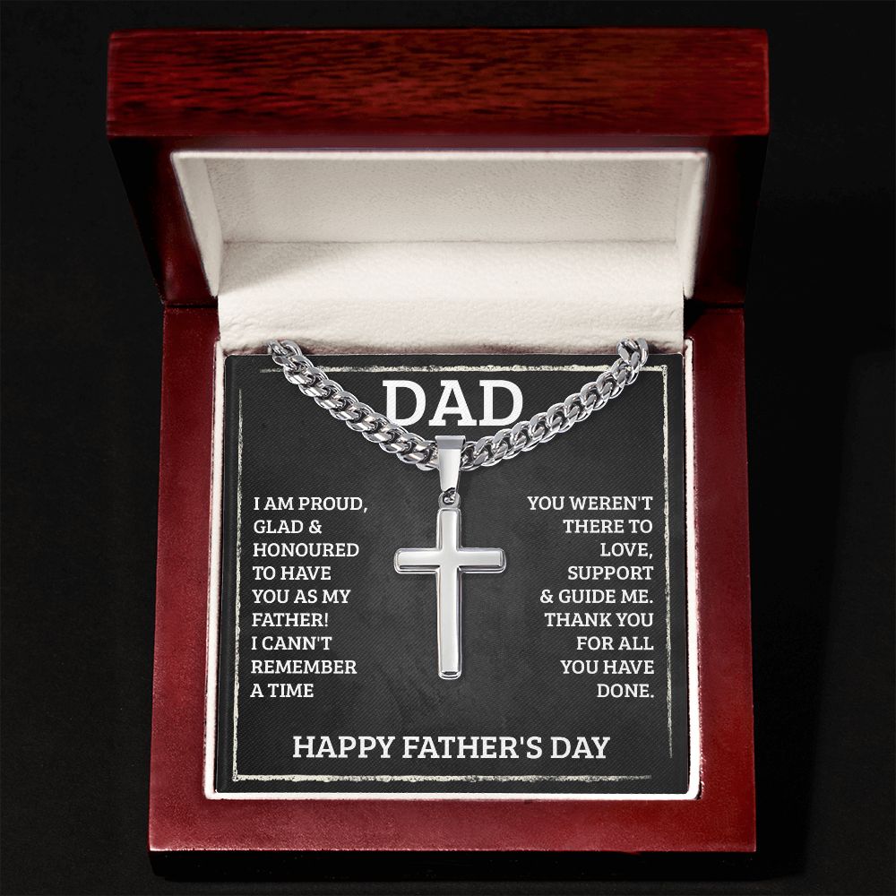 To My Dad I'm Proud Artisan Cross Cuban Chain Link-Express Your Love Gifts