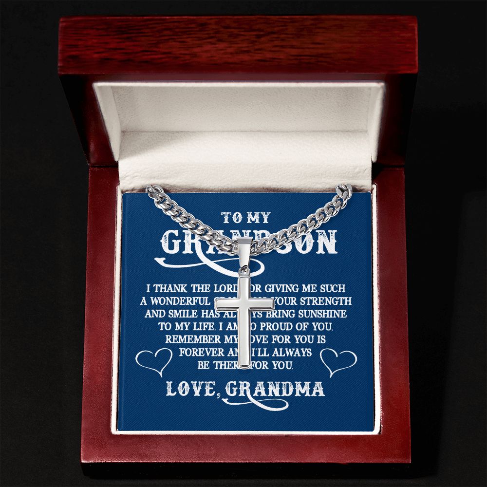 To My GrandSon I Thank The Lord For Giving Me You Artisan Cross Cuban Chain Link-Express Your Love Gifts
